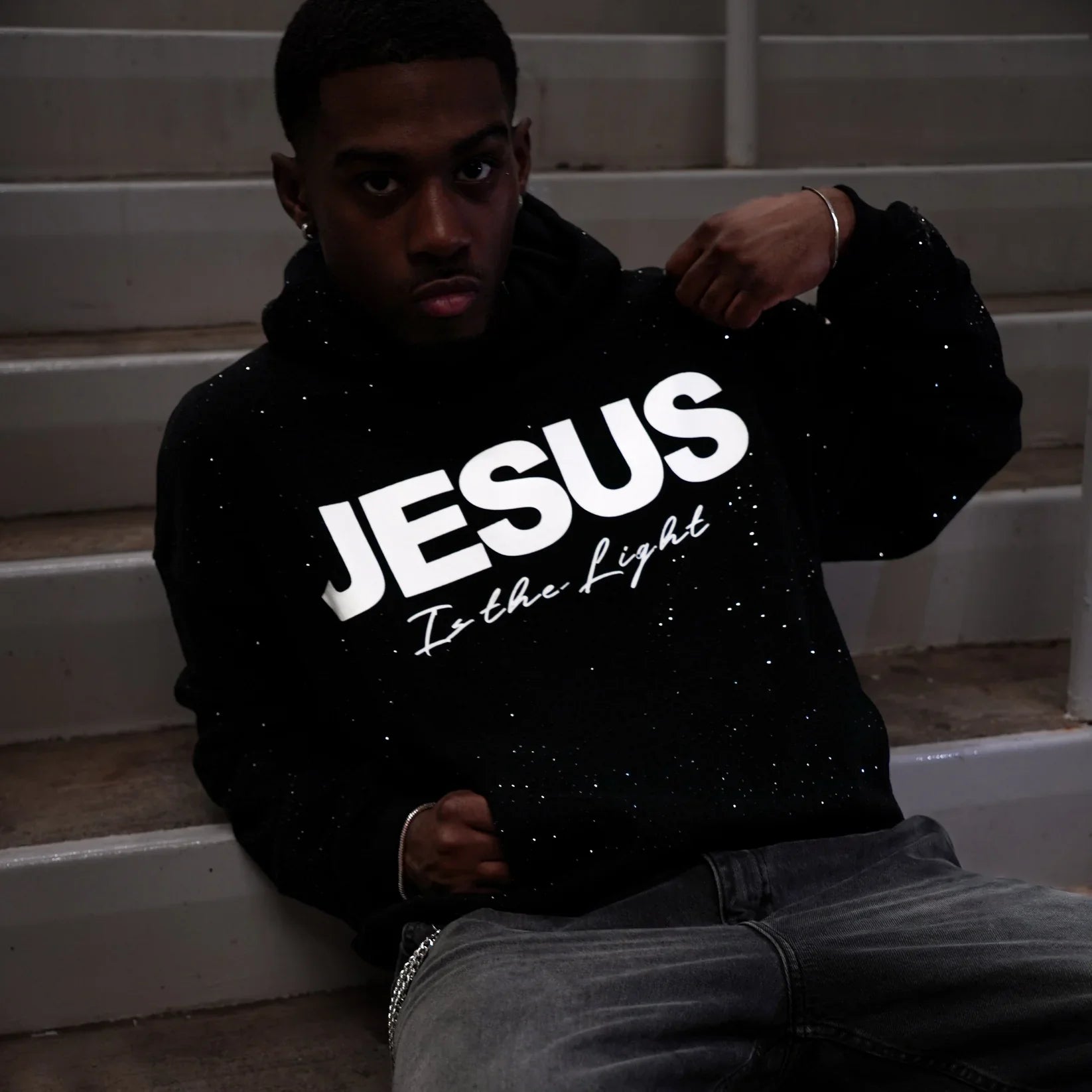 Jesus is The Light Rhinestone Hoodie